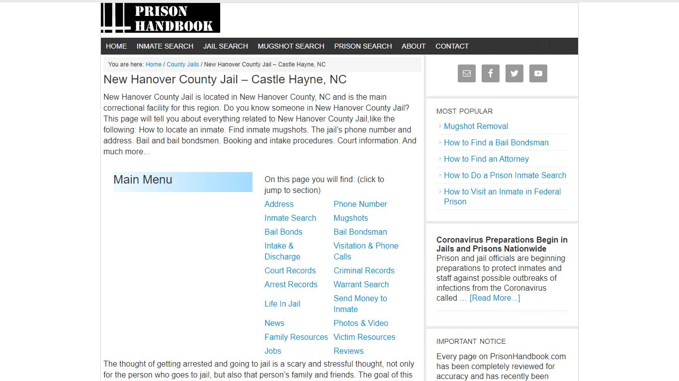 New Hanover County Jail – Castle Hayne, NC - Prison Handbook